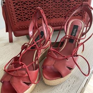 WhiteHouse BlackMarket Wedge Shoe and Clutch 6.5